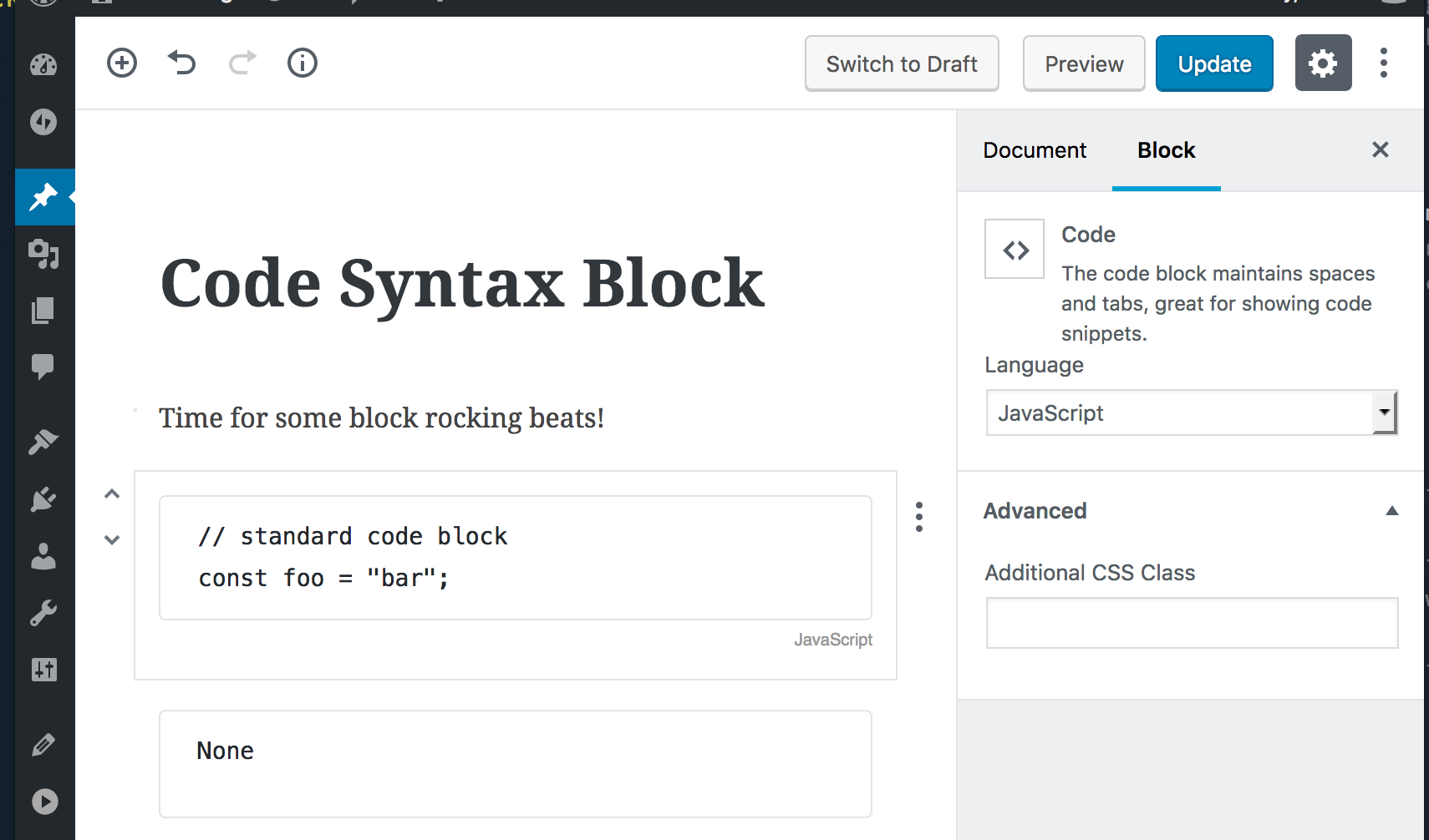 serie Korrespondent det er nytteløst Code Syntax Highlighting in Gutenberg - mkaz.blog